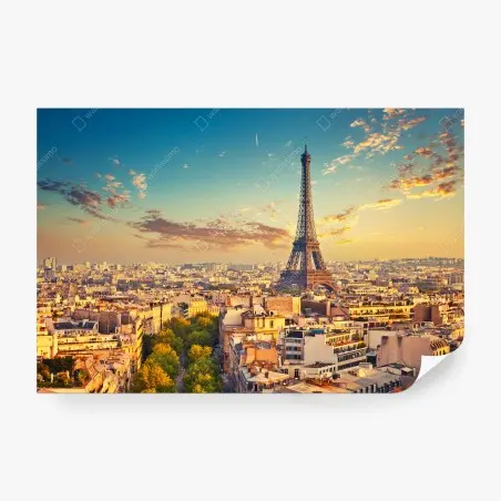 Papier peint vue panoramique de la Tour Eiffel au coucher de soleil, Paris – Wallnifity®