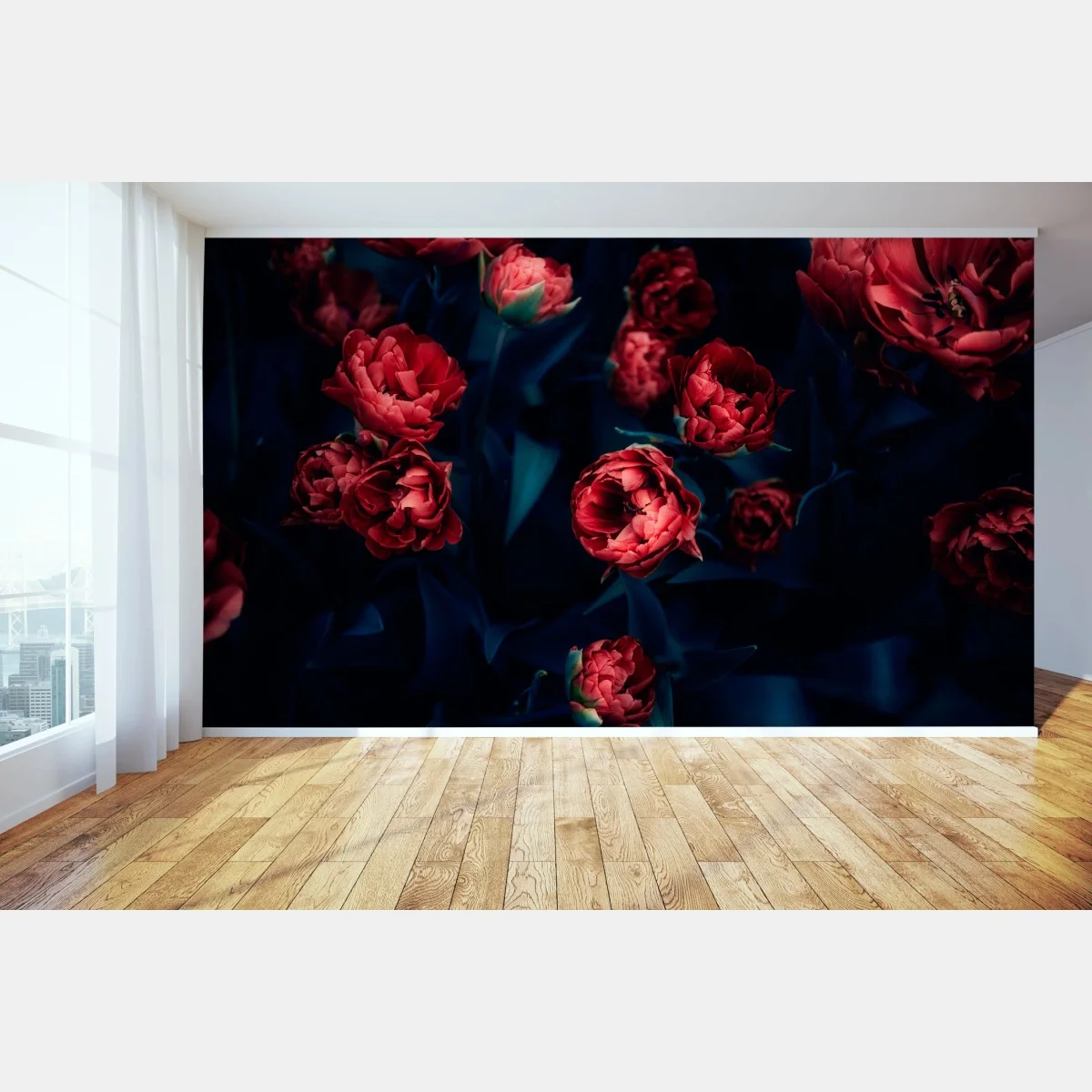 Papier peint bouquet de tulipes rouges sur fond sombre – Wallnifity® Papier peint bouquet de tulipes rouges sur fond sombre – Wallnifity®
