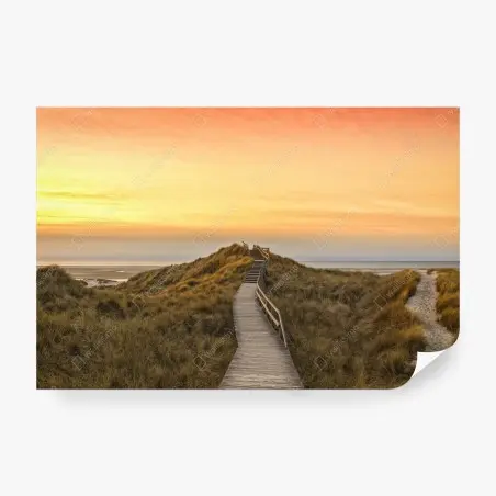 Papier peint passerelle vers la mer à Amrum au coucher de soleil – Wallnifity®