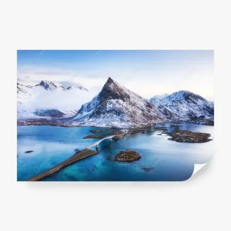 Papier peint paysage aérien des îles Lofoten au coucher du soleil – Wallnifity®
