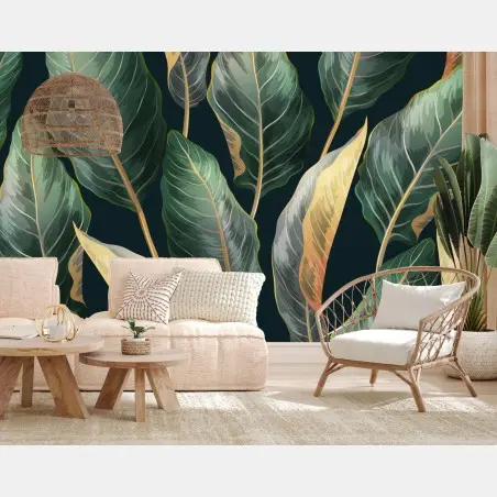 Papier peint motif tropical vintage feuilles luxuriantes – Wallnifity®