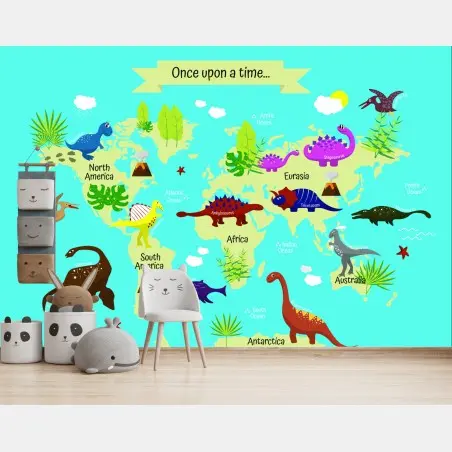 Papier peint carte du monde préhistorique colorée – Wallnifity®