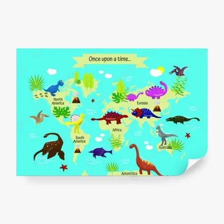 Papier peint carte du monde préhistorique colorée – Wallnifity®