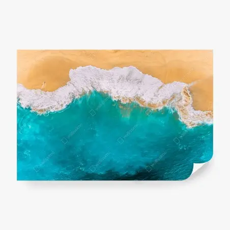 Papier peint vue aérienne de Kelingking, Nusa Penida : mer turquoise et plage dorée – Wallnifity®