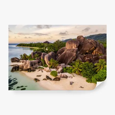 Papier peint paradis de sable blanc à Anse d'Argent, La Digue – Wallnifity®