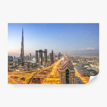 Papier peint panorama urbain de Dubaï au crépuscule – Wallnifity®