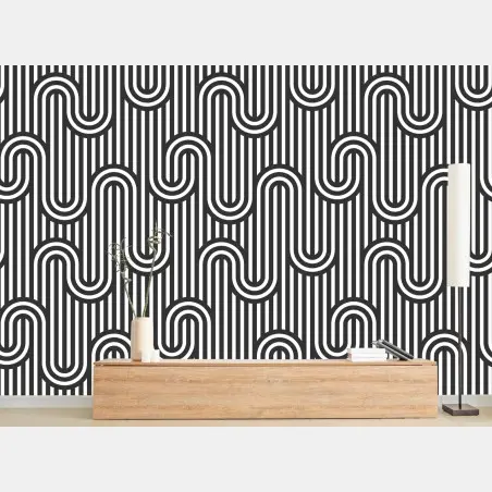Papier peint motif optique géométrique en noir et blanc – Wallnifity®