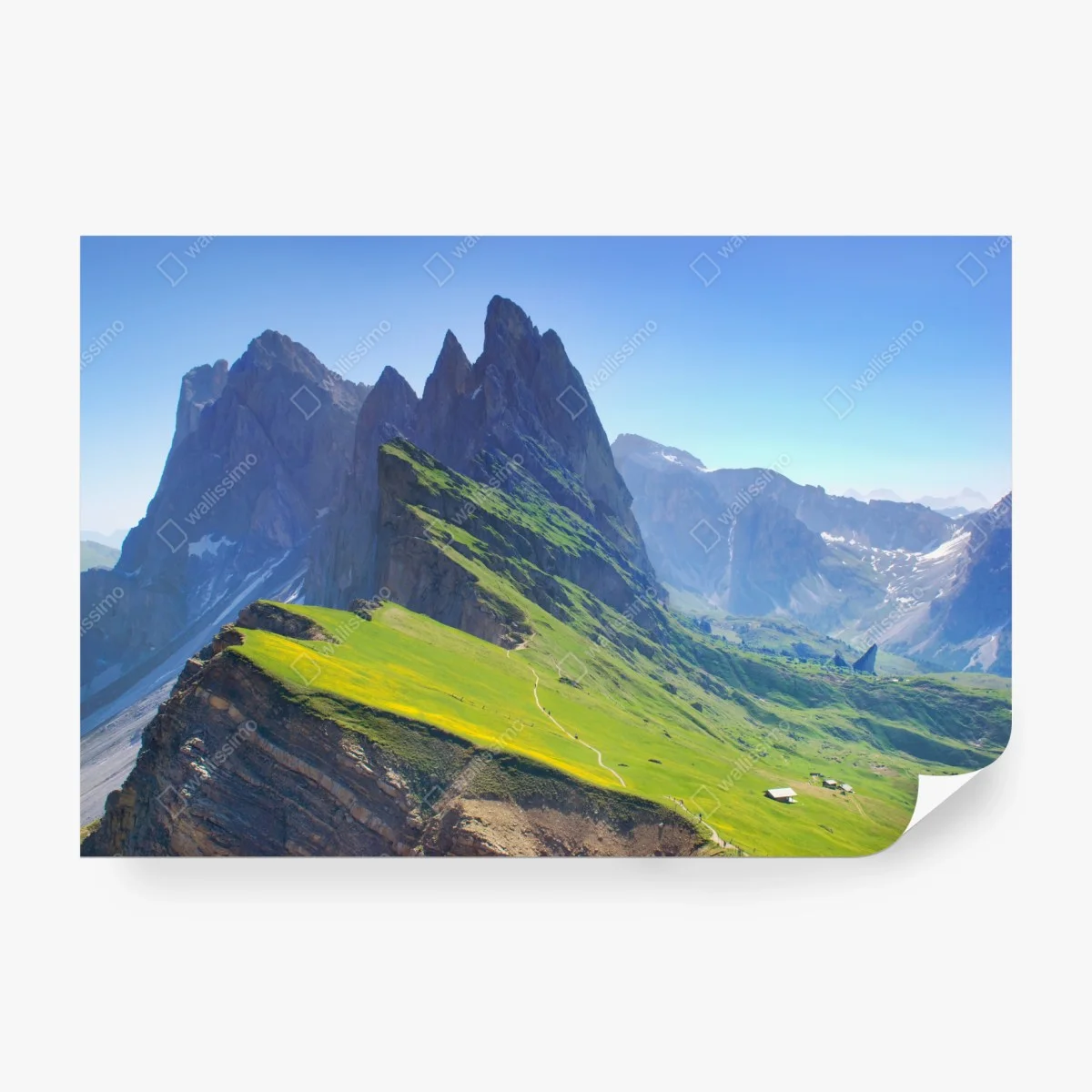 Papier peint paysage montagnard de Seceda, Dolomites au printemps – Wallnifity® Papier peint paysage montagnard de Seceda, Dolomites au printemps – Wallnifity®