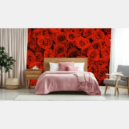 Papier peint motif de roses rouges pour décoration murale – Wallnifity®
