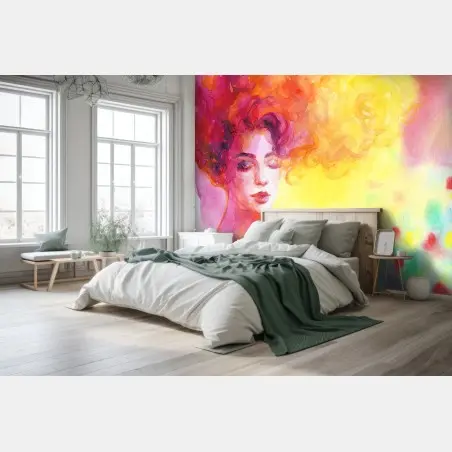 Papier peint femme en aquarelle aux cheveux flamboyants – Wallnifity®