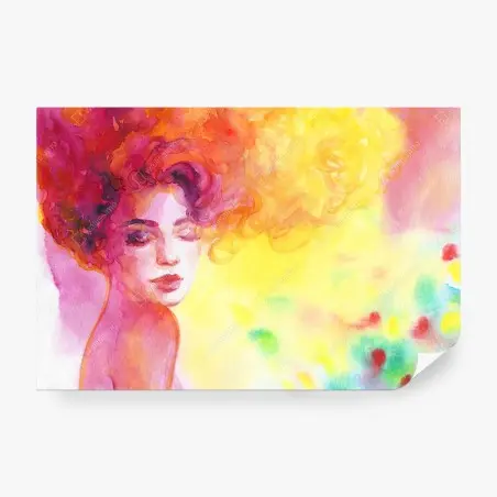 Papier peint femme en aquarelle aux cheveux flamboyants – Wallnifity®