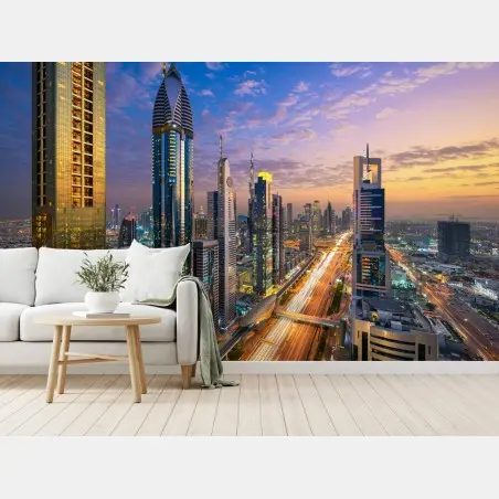 Papier peint panorama nocturne de Sheikh Zayed Road, Dubaï – Wallnifity®