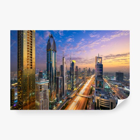 Papier peint panorama nocturne de Sheikh Zayed Road, Dubaï – Wallnifity®