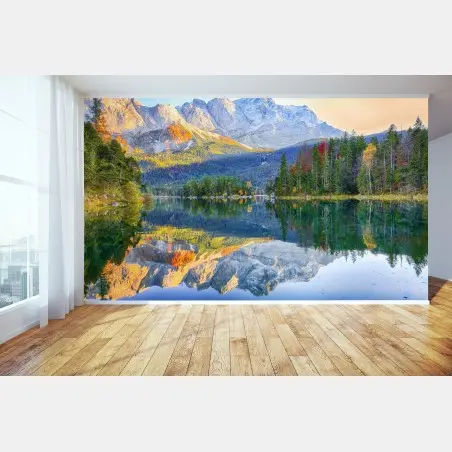 Papier peint reflets d'automne au lac Eibsee devant Zugspitze – Wallnifity®
