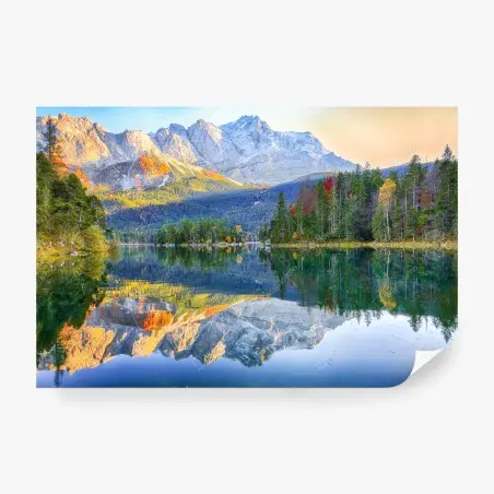Papier peint reflets d'automne au lac Eibsee devant Zugspitze – Wallnifity®