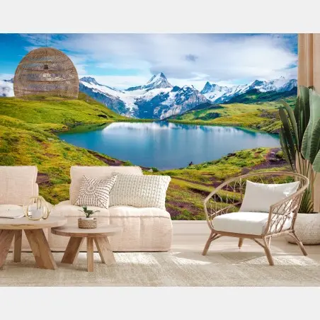 Papier peint vue pittoresque du lac Bachalpsee et du Schreckhorn – Wallnifity®