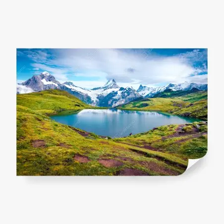 Papier peint vue pittoresque du lac Bachalpsee et du Schreckhorn – Wallnifity®