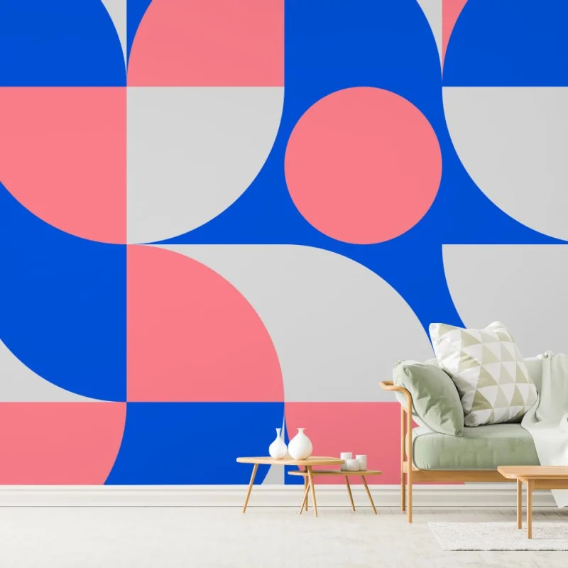 Papier peint composition géométrique scandinave en bleu et rose – Wallnifity® Papier peint composition géométrique scandinave en bleu et rose – Wallnifity®