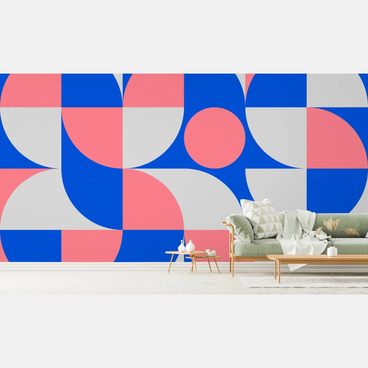 Papier peint composition géométrique scandinave en bleu et rose – Wallnifity® Papier peint composition géométrique scandinave en bleu et rose – Wallnifity®