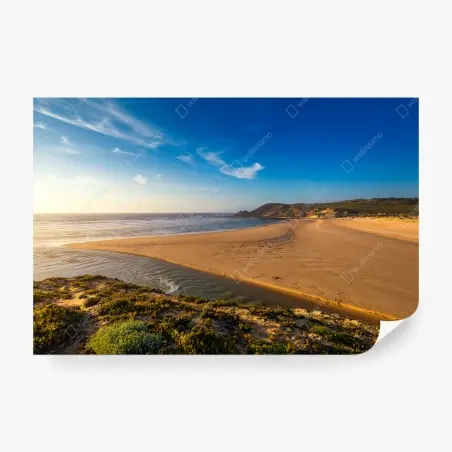 Papier peint paysage côtier Praia da Amoreira, Algarve au coucher de soleil – Wallnifity®