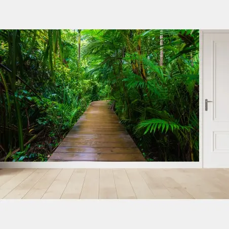 Papier peint passerelle en mangrove, évasion verdoyante – Wallnifity®