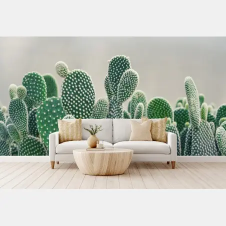 Papier peint opuntia en gros plan – élégance verte et texture – Wallnifity®