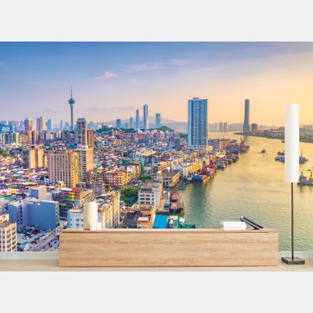 Papier peint vue panoramique de Macao au coucher de soleil – Wallnifity®