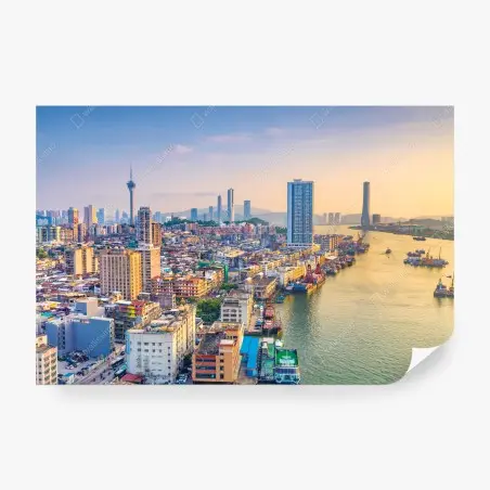 Papier peint vue panoramique de Macao au coucher de soleil – Wallnifity®