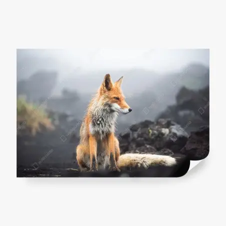 Papier peint renard roux dans la brume – Wallnifity®