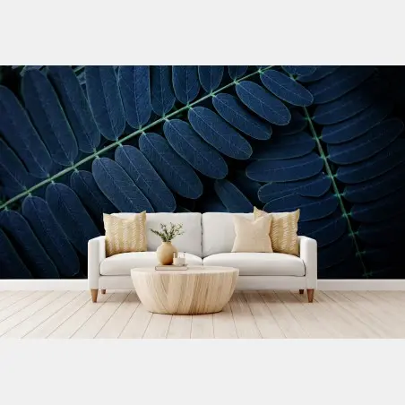 Papier peint feuillage bleu profond en motif artistique – Wallnifity®