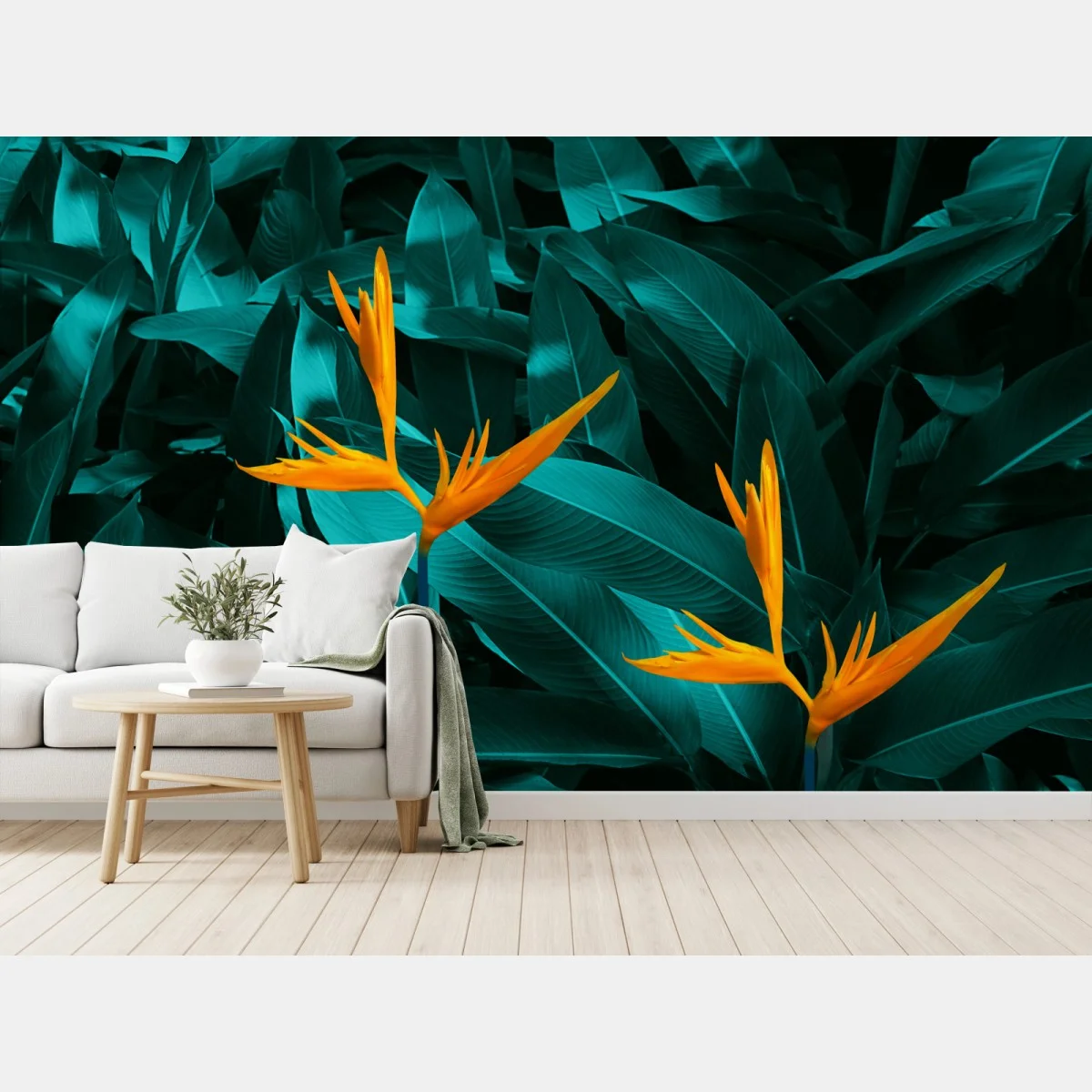 Papier peint oiseaux de paradis sur feuillage turquoise – Wallnifity® Papier peint oiseaux de paradis sur feuillage turquoise – Wallnifity®