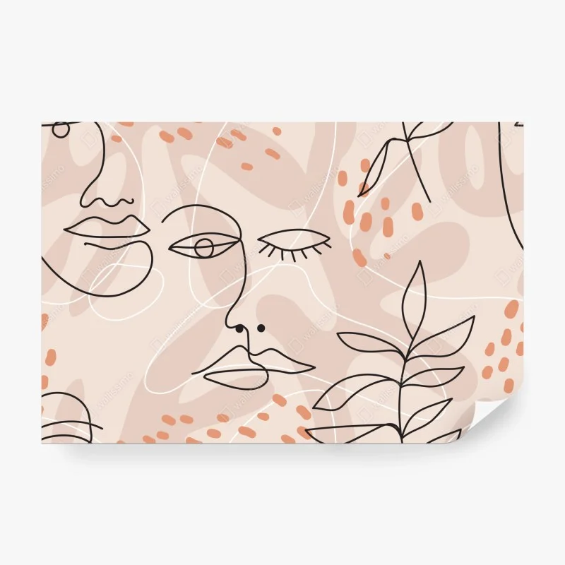 Papier peint visages en tracé continu sur fond pastel – Wallnifity® Papier peint visages en tracé continu sur fond pastel – Wallnifity®