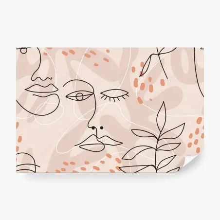 Papier peint visages en tracé continu sur fond pastel – Wallnifity®