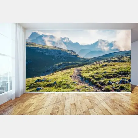 Papier peint sentier brumeux dans les Dolomites, Monte Piana et Tre Cime di Lavaredo – Wallnifity®