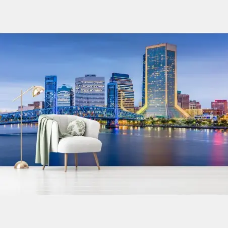 Papier peint ligne d'horizon de Jacksonville au crépuscule – Wallnifity®