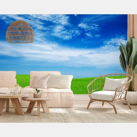 Papier peint horizon verdoyant sous ciel bleu – Wallnifity®