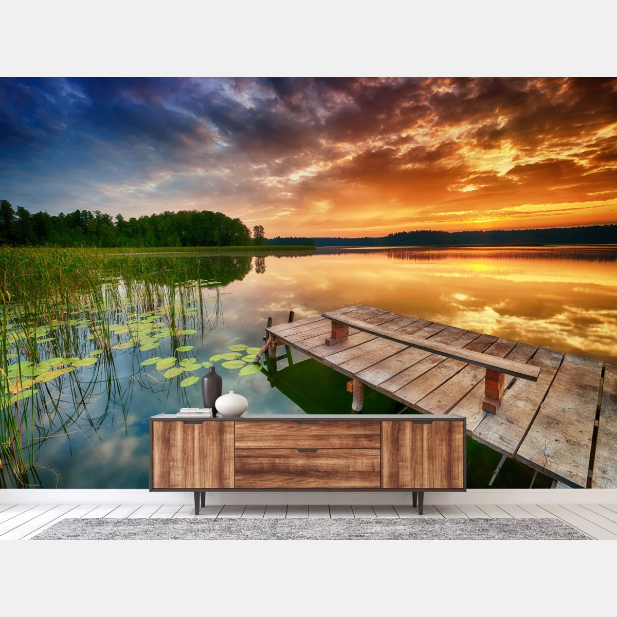 Papier peint aube dorée sur le lac paisible – Wallnifity® Papier peint aube dorée sur le lac paisible – Wallnifity®