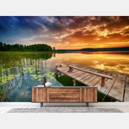 Papier peint aube dorée sur le lac paisible – Wallnifity®