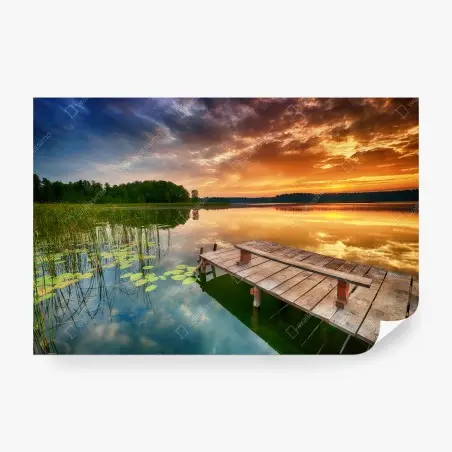 Papier peint aube dorée sur le lac paisible – Wallnifity®