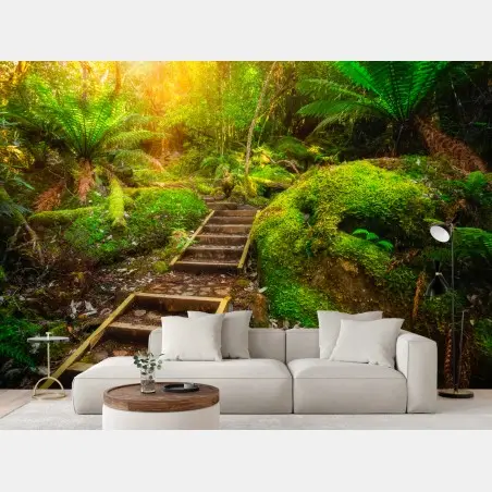 Papier peint sentier luxuriant dans la forêt jurassique de Tasmanie – Wallnifity®