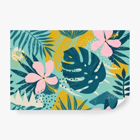 Papier peint paradis tropical fleuri aux teintes vives – Wallnifity®