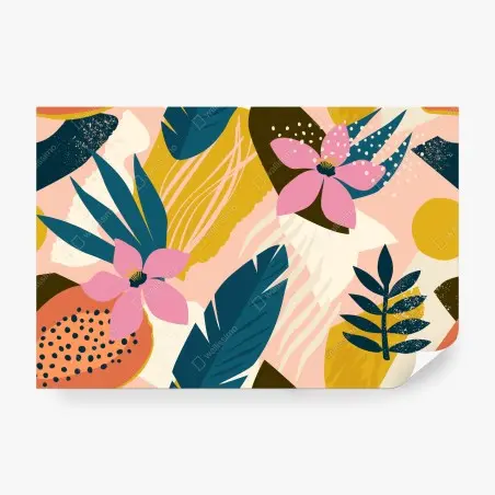 Papier peint jardin tropical abstrait aux fleurs roses – Wallnifity®