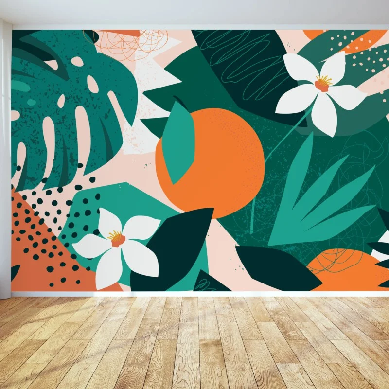 Papier peint composition botanique tropicale aux agrumes – Wallnifity® Papier peint composition botanique tropicale aux agrumes – Wallnifity®