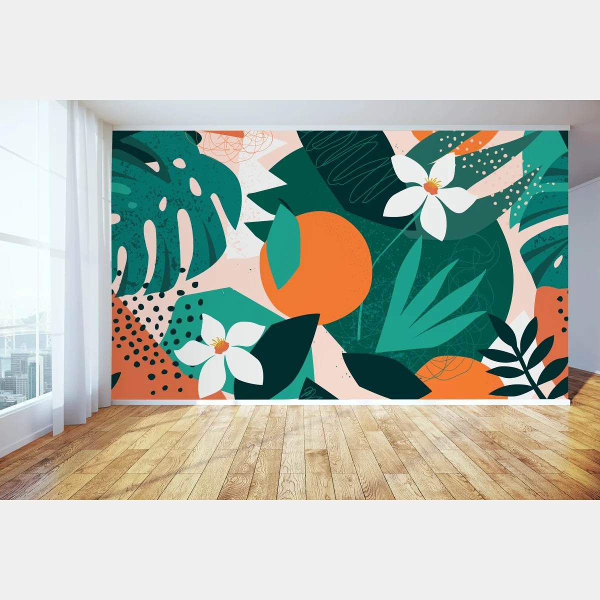 Papier peint composition botanique tropicale aux agrumes – Wallnifity® Papier peint composition botanique tropicale aux agrumes – Wallnifity®