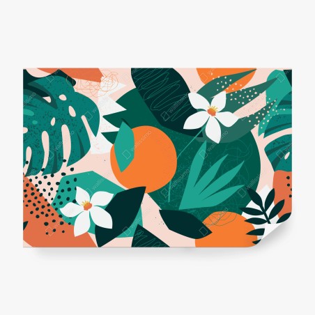 Papier peint composition botanique tropicale aux agrumes – Wallnifity®