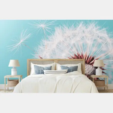 Papier peint douceur de pissenlit sur fond turquoise – Wallnifity®