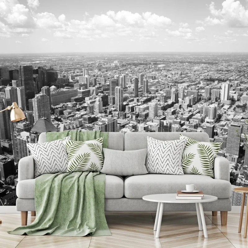Papier peint ligne d'horizon de Chicago en noir et blanc – Wallnifity® Papier peint ligne d'horizon de Chicago en noir et blanc – Wallnifity®