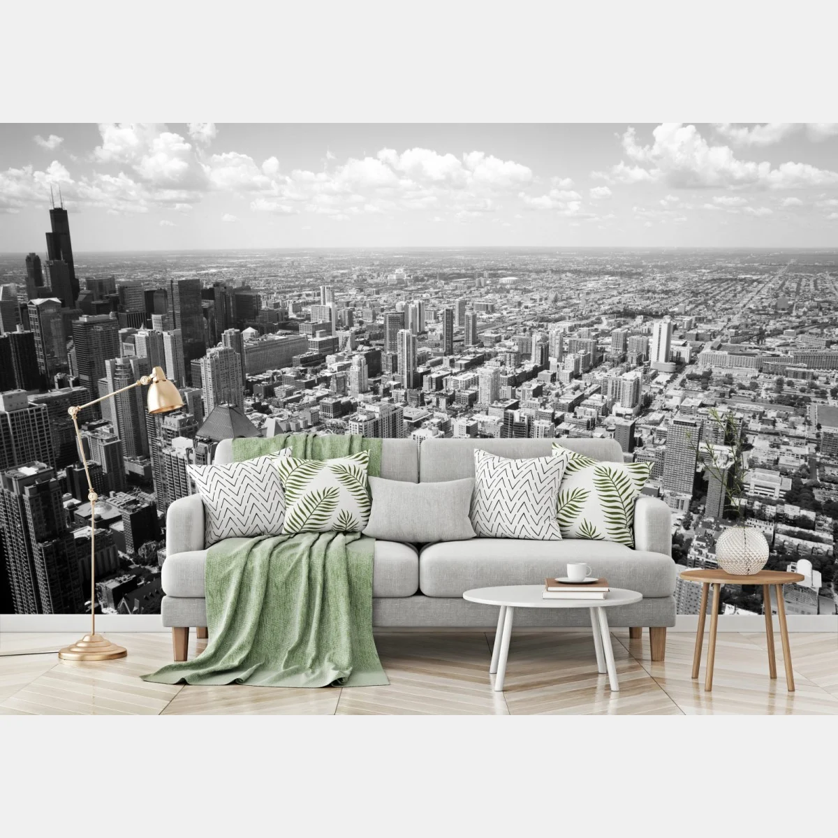 Papier peint ligne d'horizon de Chicago en noir et blanc – Wallnifity® Papier peint ligne d'horizon de Chicago en noir et blanc – Wallnifity®