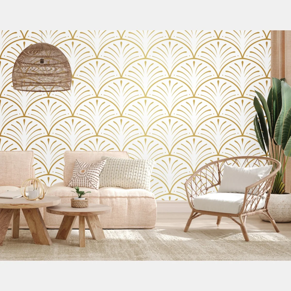 Papier peint motif art déco doré en éventail – Wallnifity® Papier peint motif art déco doré en éventail – Wallnifity®