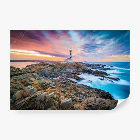 Papier peint phare de Favaritx au coucher de soleil, Minorque – Wallnifity®
